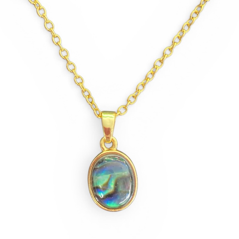 Gold Necklace with Iridescent Pendant